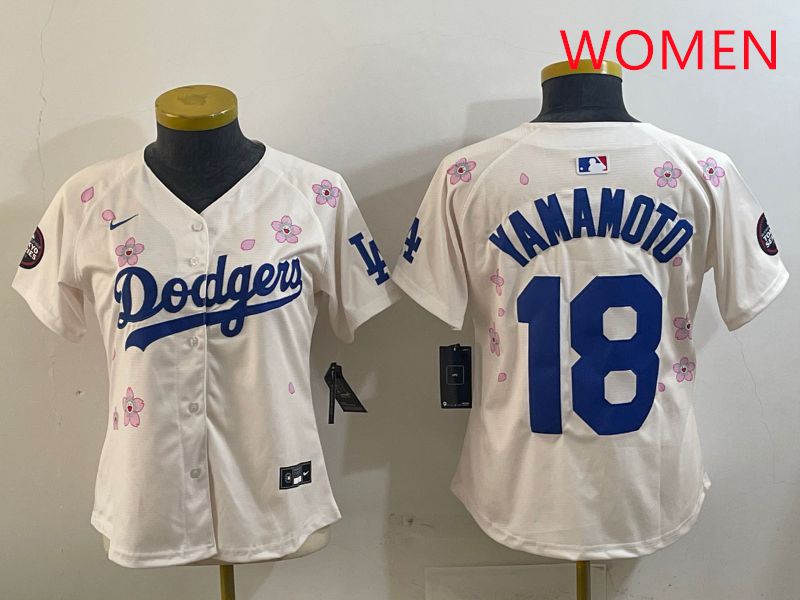 Women Los Angeles Dodgers #18 Yamamoto Cream Sakura Edition 2025 Nike MLB Jersey style 8->women mlb jersey->Women Jersey